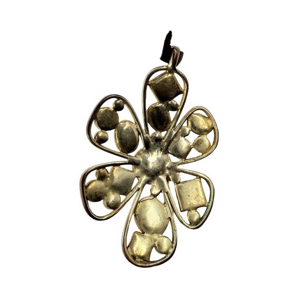 Yellow Austrian Crystal Large Flower Pendant Satin Necklace 22” Cottagecore - Picture 8 of 9